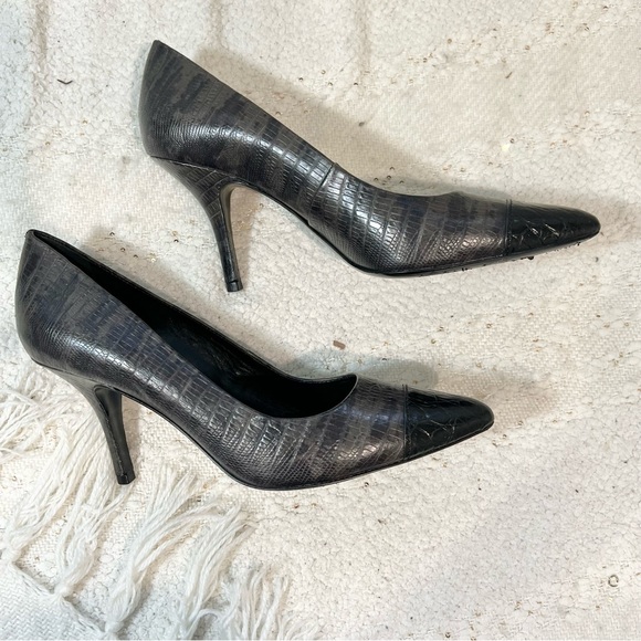 Tory Burch Heels Gray/Black Snake and Croc Print Leather Pointed Toe Pumps 9.5 - Picture 4 of 12